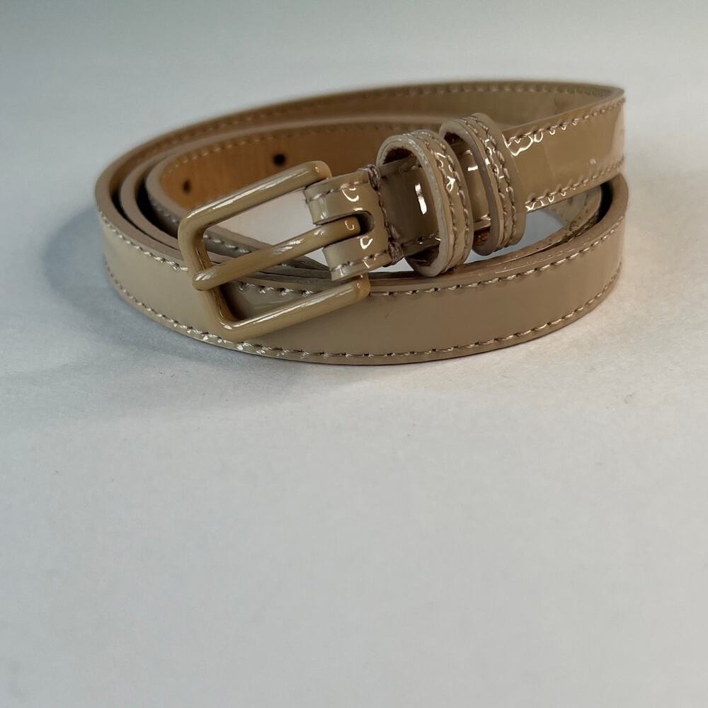 J. Crew Women Size XS Tan Patent Leather Skinny Square Buckle Belt